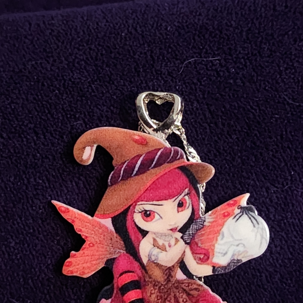 Brand New, Adorable, Acrylic, Red and Black, Goth Witch Fairy, Pendant Necklace - Picture 3 of 7